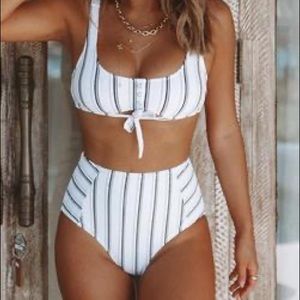 NWT Navy&White Vertical Stripe High-Waist Bikini